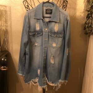 American Bazi Light Blue Distressed Jean Jacket 2X